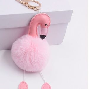 NEW & Cute pink Flamingo Pom-Pom Key Chain